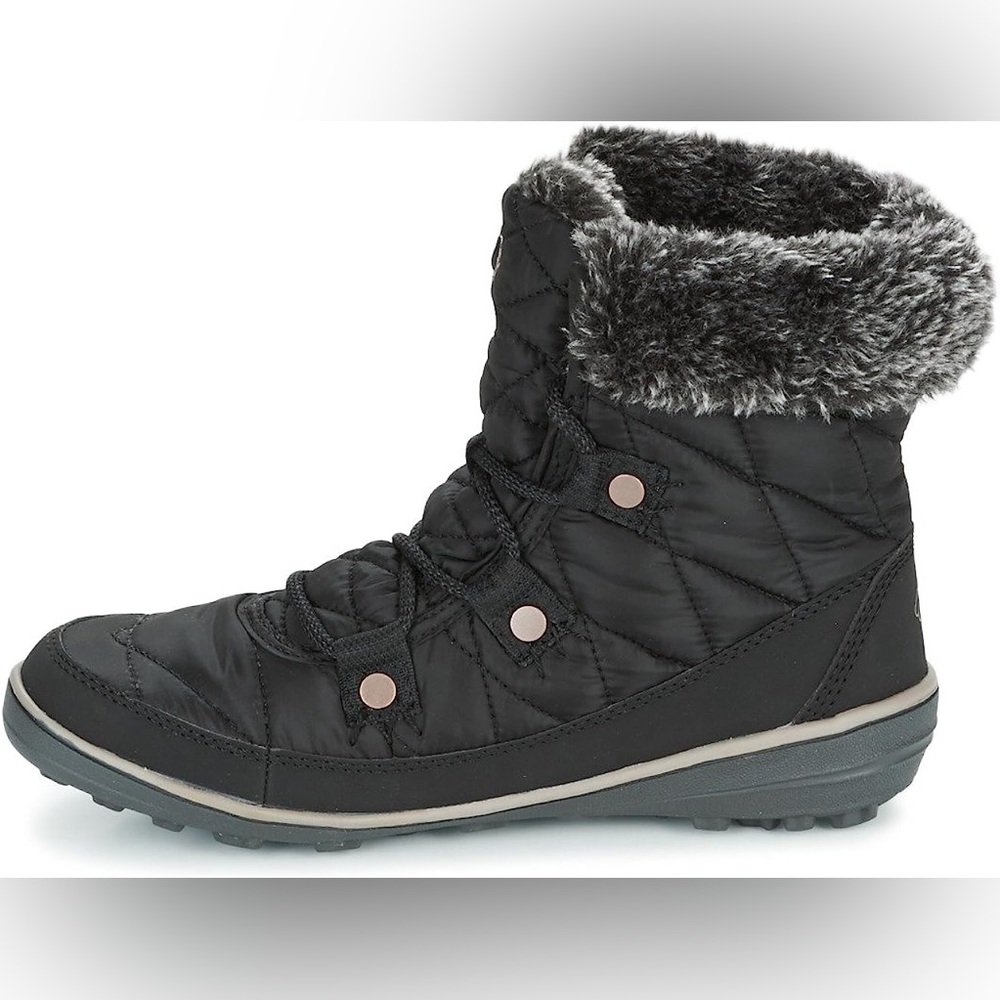 Columbia Heavenly Shorty waterproof black quilted winter lace up snow boots 6.5